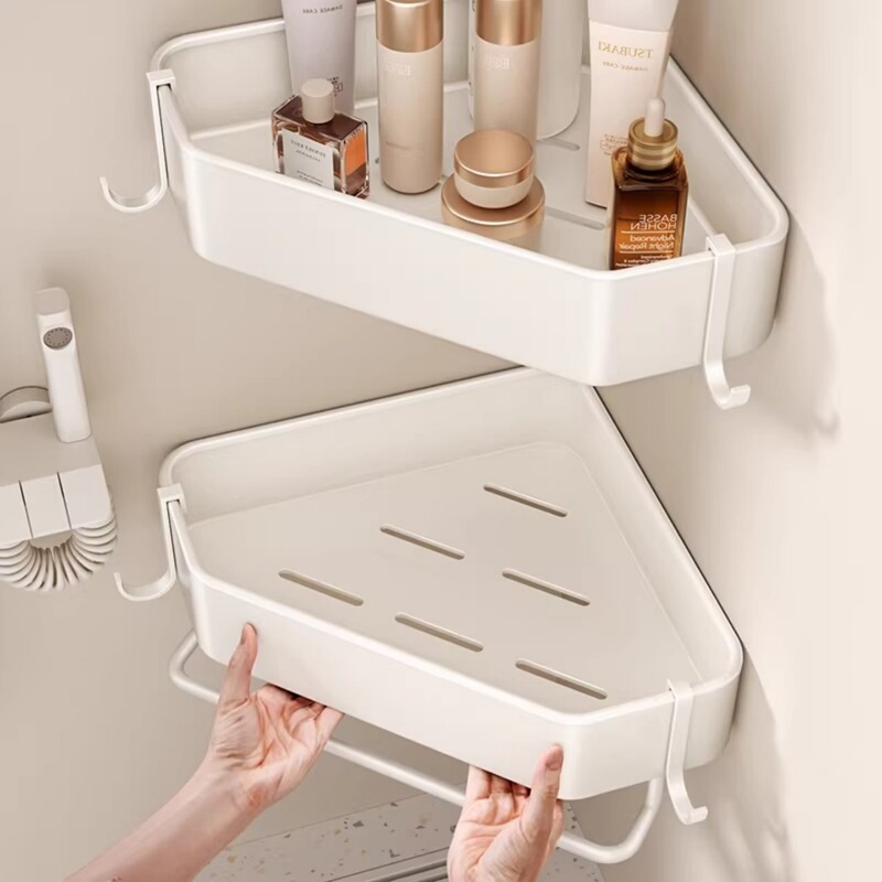 German Selected Cream White Bathroom Toilet No-Drill Storage Wall-Mounted Corner Shelf