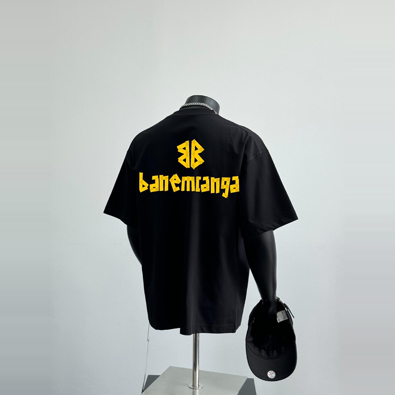 Pure Cotton T-Shirt for Men, Summer 2026 New Style, Paris-Style Letter Print, Yellow Tape, Loose Heavyweight Top, Short Sleeves