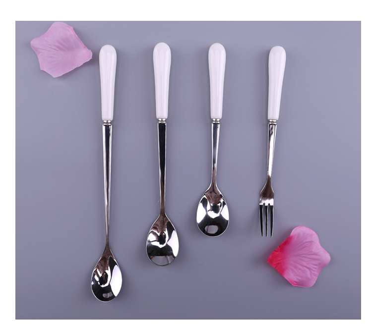 Tay cầm đơn giản bằng gốm đen trắng bằng thép không gỉ khuấy thìa muỗng cà phê Tinh chỉnh Ice muỗng Sáng tạo tay cầm dài - Cà phê phin pha cafe