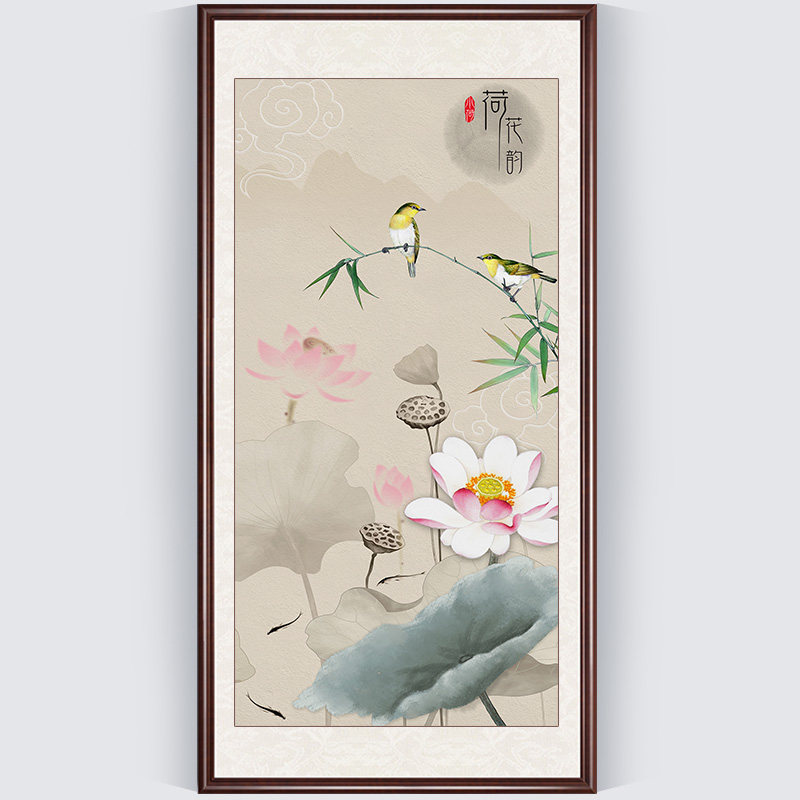 Cross Embroidered Lotus Series New 2021 Lines Embroidered Lotus Living Room Genguan Vertical Version Full Embroidered yourself embroidered 2022