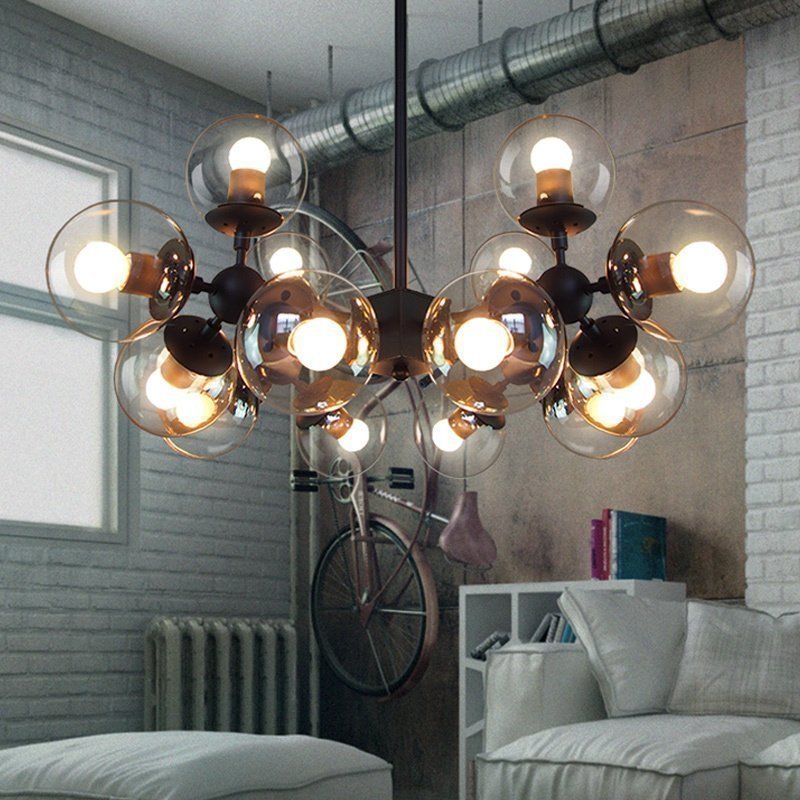 Designer Lights Living Room Light Creativity American Chandelier LED Glass Round Ball Restaurant Iron Art Magic Bean Molecular Chandelier-Taobao