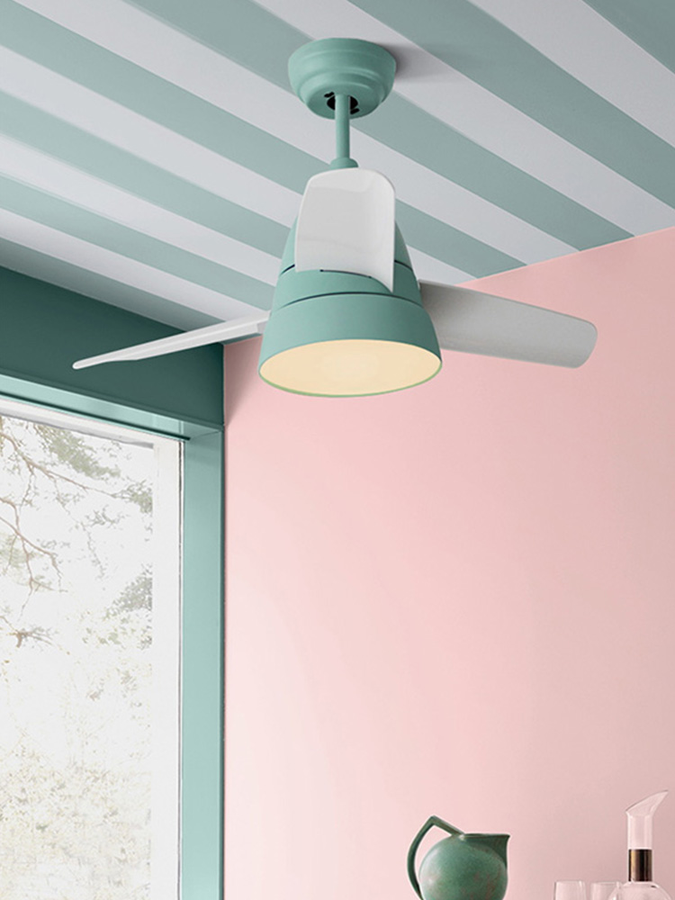 Nordic Macaron ceiling fan lamp Household living room dining room ceiling fan lamp Bedroom simple ceiling fan integrated electric fan chandelier