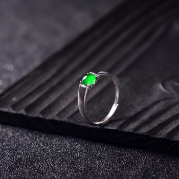 Natural a-grade jadeite ice green cabochon s925 silver inlaid ring for women, simple and versatile jewelry