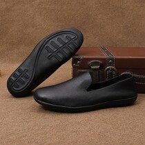 2022 Summer New Head Layer Cow Leather Bean Bean Shoes Mens Sleeve Footed Shoes Genuine Leather Breathable Soft Bottom Soft Face Leather Shoes Man