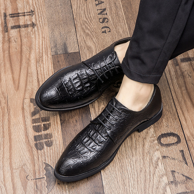 Autumn casual leather shoes leather trend men's formal wear pointed toe business British style crocodile pattern inner heightening men's shoes