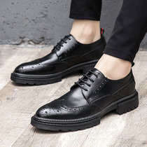 Spring Bullock mens shoes Korean version Inron Leisure business dress black trend heightening pointed to work leather shoes man