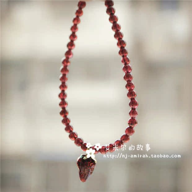 Bạc hạt Garnet Sa thạch dễ thương Vòng tay pha lê dâu tây Vòng chân 3 mm Gửi bạn gái Quà tặng sinh nhật - Vòng chân vòng chân