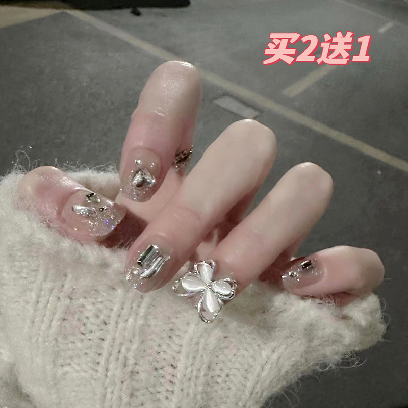 Wearable Short-Style Nail Art Finished Product, Butterfly Cute Design, Same Style as on Xiaohongshu, Reusable Nail Patches, Suitable for Pregnant Women