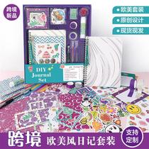 Cross border DIY JOUNARY SET violet main agenda cadeaux boîte de cadeaux coupe et patch slim combinaison autocollant enfants de papeterie