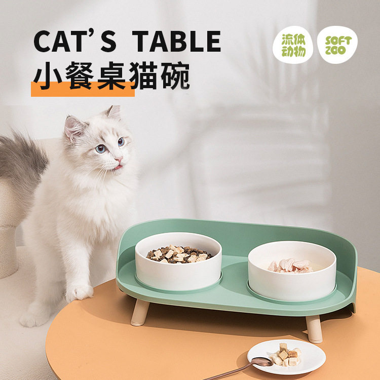 Cat Bowl ceramic double bowl protection ridge anti-roll over cute kitty water bowl high foot dog bowls pet bowls dog pots supplies