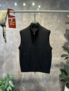 European spring and autumn new men's stand-up collar solid color knitted vest youth hong kong style light luxury simple vest jacket