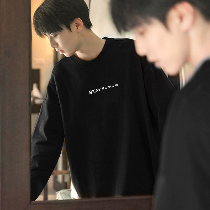 Autumn Men's Pure Cotton Long-Sleeved T-Shirt, Heavyweight Loose Base Shirt, Youth Large Size Men's Versatile T-Shirt Top