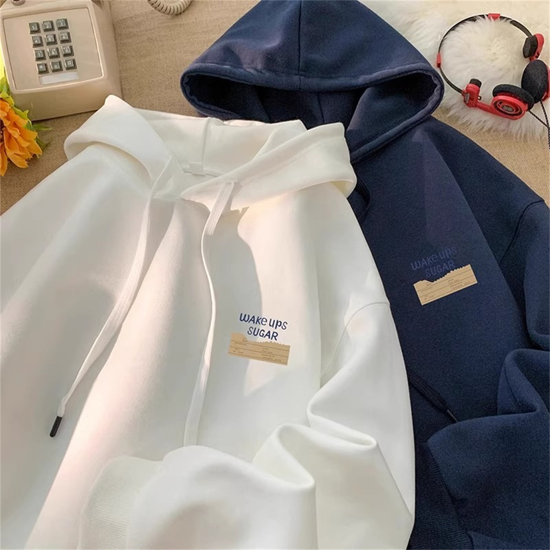 Heavyweight 100% Pure Cotton Hooded Sweatshirt for Men, Autumn and Winter, Loose Fit, Fleece-Lined, Cool and Stylish, Hong Kong Style, Retro American Fashion, Versatile