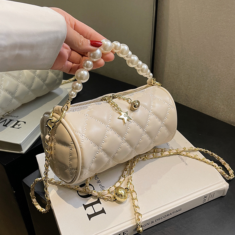 Design-Conscious Niche Women's Bag 2023 Pearl Chain Cylinder Bag Fashionable High-End Crossbody Bag Shoulder Bag