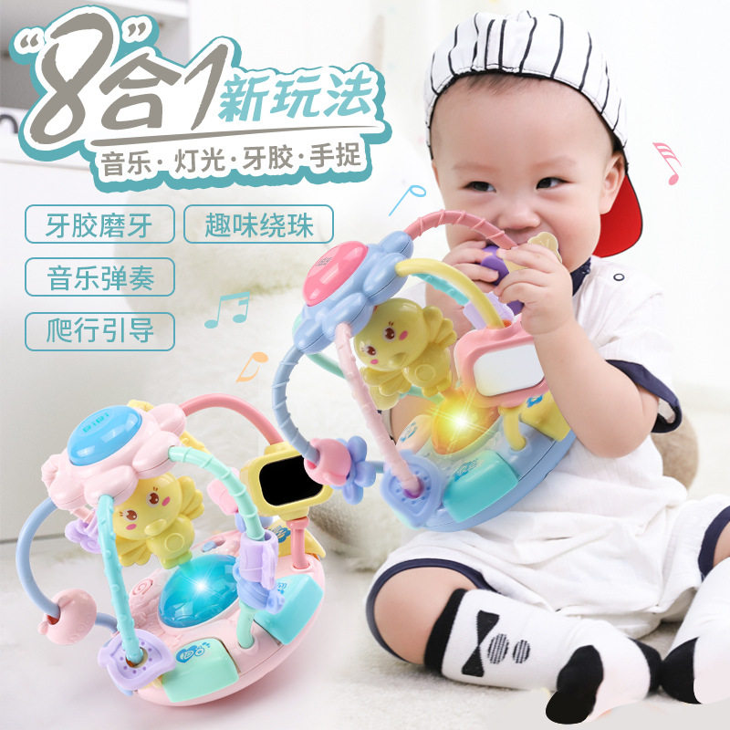 Baby Toy Musical Violin Key Hand Grip Rocking Bell Newborn Baby Puzzle Enlightenment Early Teaches Solid Teeth Machine Crawling String Beads