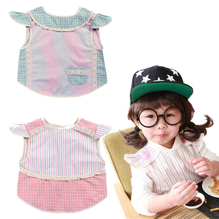 Children's cotton bib Baby bib Baby eating cartoon bib cover apron three layers of cotton waterproof saliva towel