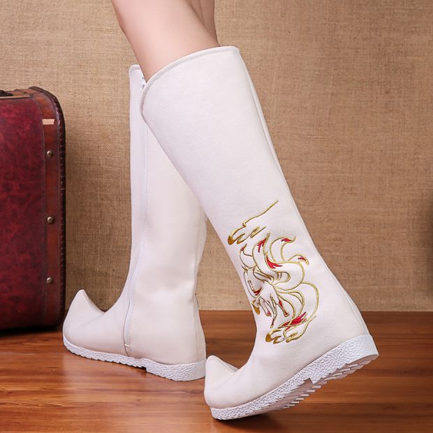Quần áo truyền thống Trung Quốc Giày nữ ủng dài ủng vụng giày boot nữ cổ thấp đế vuông