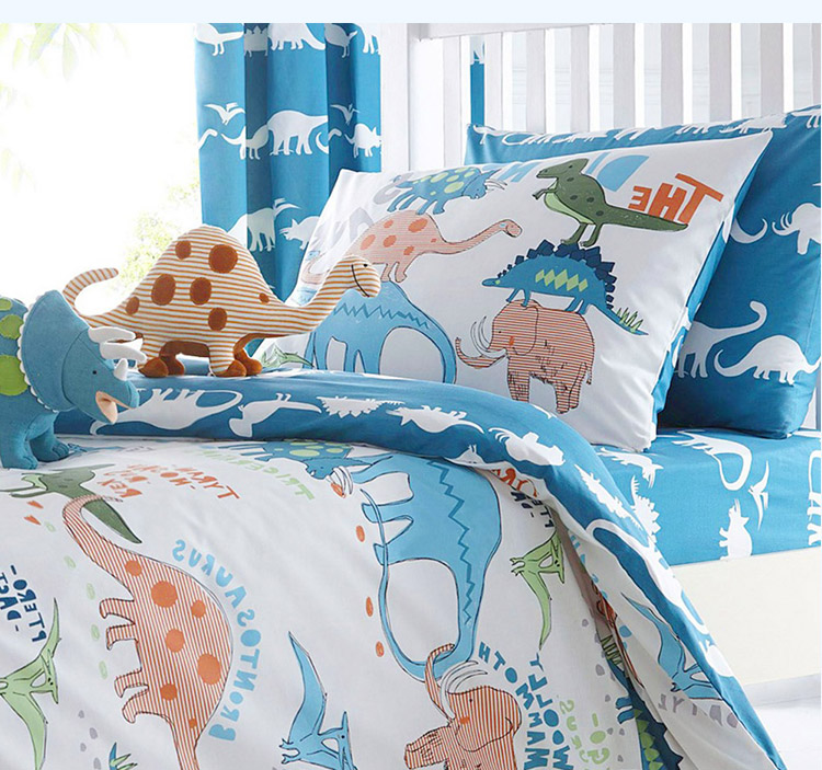 Monafi dễ thương phim hoạt hình khủng long cotton in trẻ em giường ba mảnh đặt 1.2 m 1.5 m quilt cover sheets