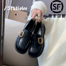 Lefoe Shoes Women Genuine Leather 2022 Spring Autumn 100 Hitch a foot pedal black thick bottom heightening Inn wind small leather shoes female