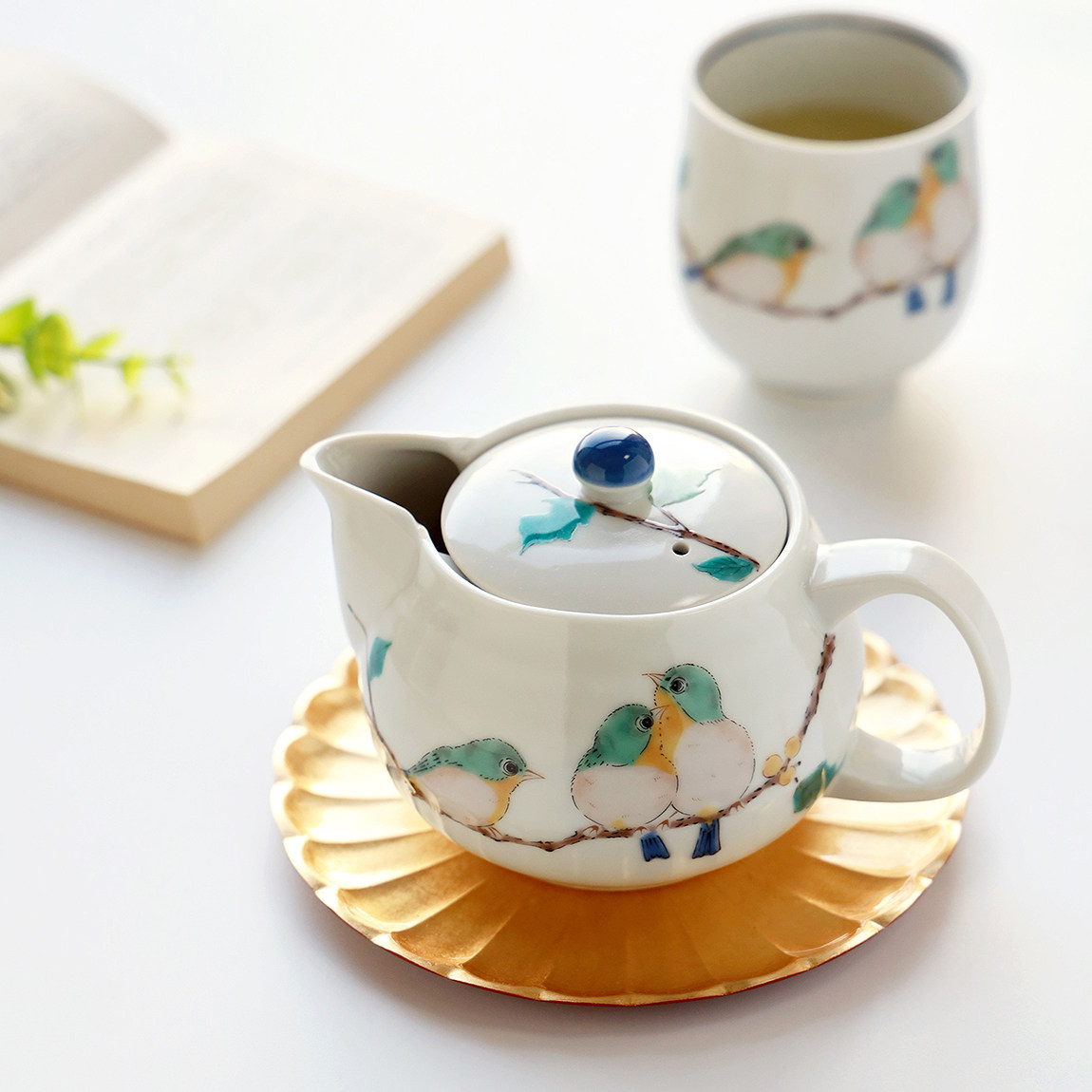 Japan Imports Nine Valley Burning Ceramic Embroidered Small Bird Teapot Teapot Tea Set Day Style Kung Fu Kit Tea Cup With Gift Box