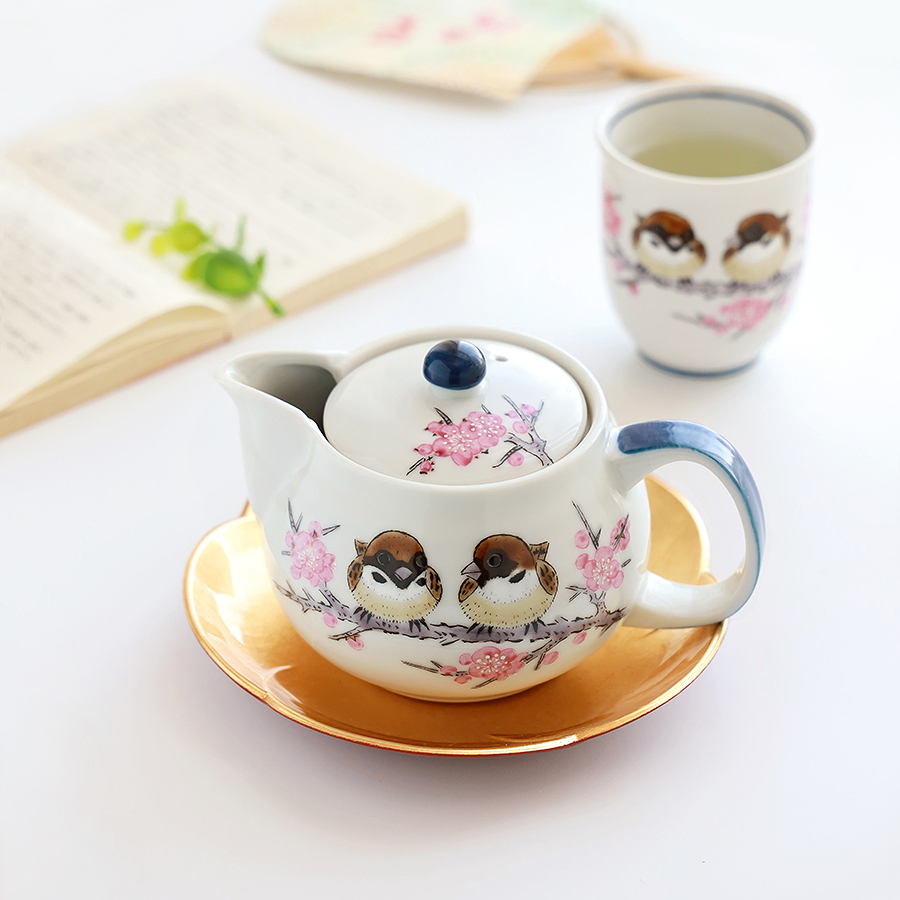 Japan Imports Nine Valley Burning Pottery Porcelain Sparrow Small Bird Teapot Teapot Pair Cup Teacup Water Glass Sub-Day Style Tea Ceremony Box Dress