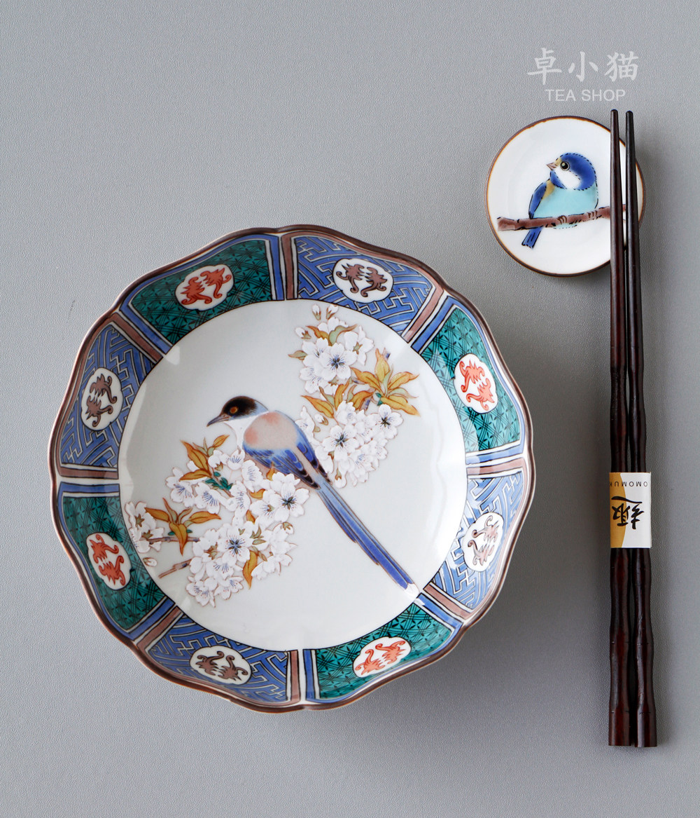 Japan imported Kutani roasted cherry blossom bird picture large bowl soup noodle bowl Japanese ceramic tableware tableware large rice bowl