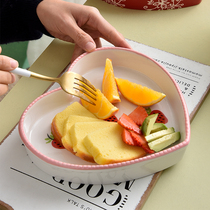 Art love creative plate cute girl heart baking tray ins Wind fruit ceramic dish household net red tableware