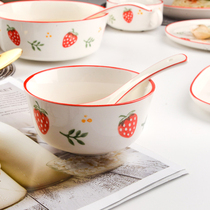 Hipster kitchenware plate Bowl ins creative strawberry underglaze cutlery dish set free combination Home 2