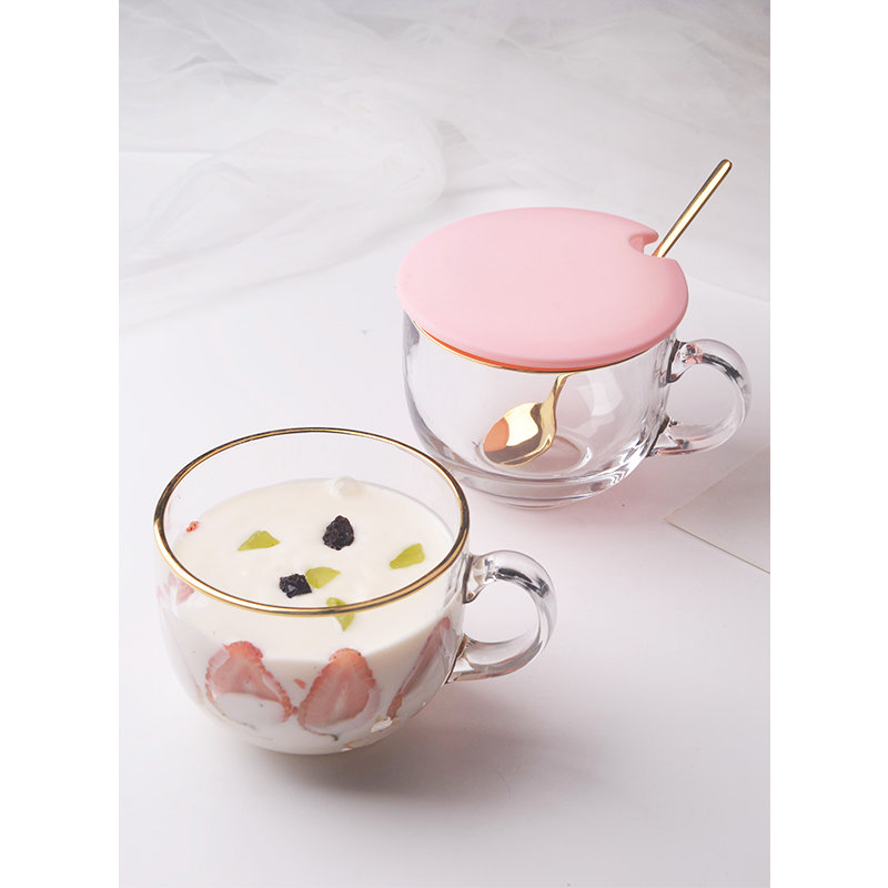 Phnom Penh transparent glass home female cute ins wind Nordic hot milk lid breakfast cup oatmeal European cute