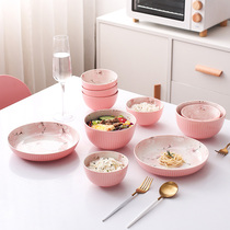 Tableware set Bowl plate home Modern simple light luxury Net red style cherry blossom bowl combination plate size