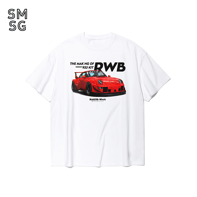 Smsg Trendy Rwb Porsche 911 Modified Car Culture Men and Women Same Style Loose Heavy Cotton Men's Short-Sleeved T-Shirt