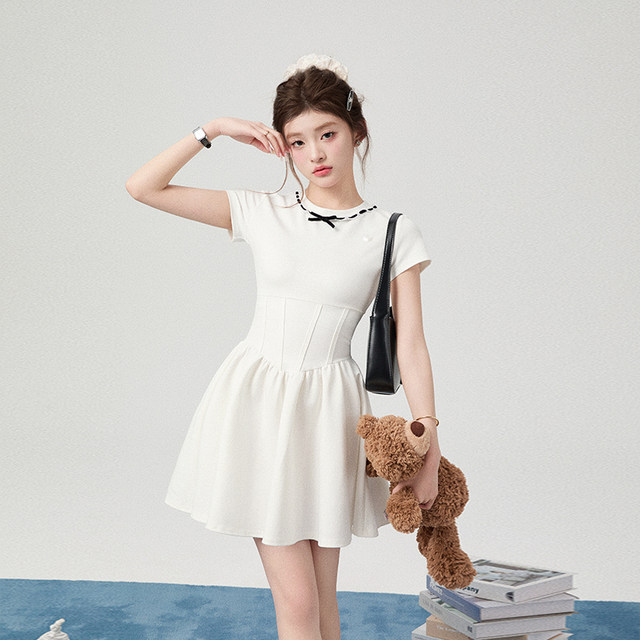 ນາງ Hualing Girly Dress Slim and Slim College Style Short Sleeve Cute Women's Skirt 2024 Summer People Small