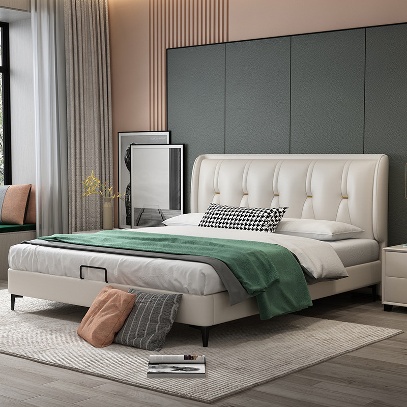 Nordic cloth art bed free of washing tech bunk bed master bedroom 2021 new light lavish modern minimalist soft bed double bed-Taobao