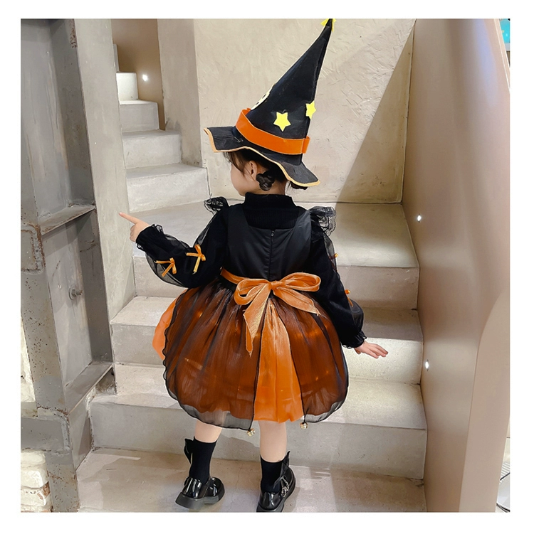 Bé gái Halloween cosplay phù thủy bí ngô váy trẻ em ăn mặc trang phục dành cho trẻ em và trẻ em trung niên dạ quang váy đèn lồng