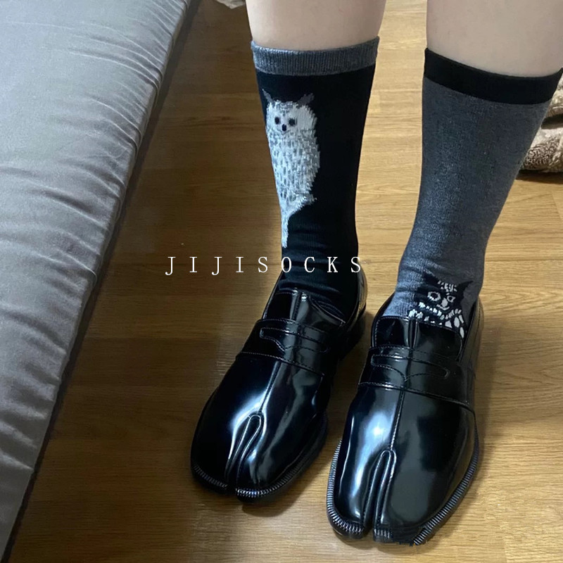 Owl Split-Toe Socks for Women, Trendy Brand Socks, Mid-Calf Length, Spring and Autumn, Two-Toe Socks with Separated Big Toes, ins Trendy