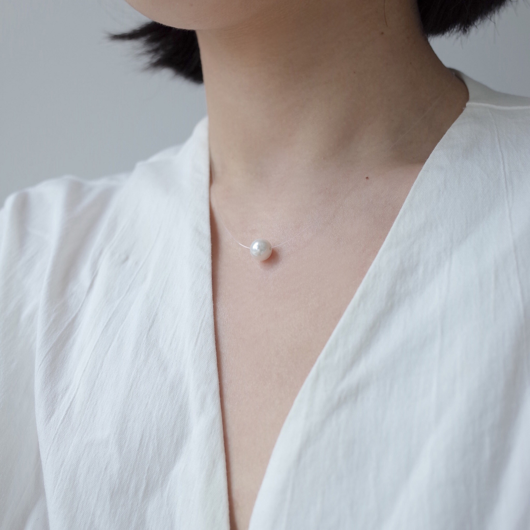 Iamnotnice invisible fishline design neckchain female tide koskelexy chain red niche pearl neck chain