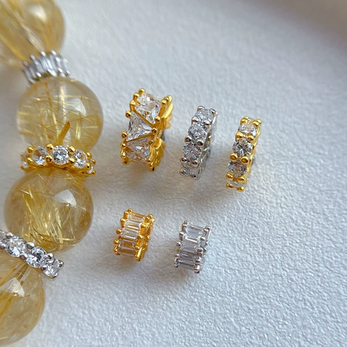 Аксессуар, браслет из кварца, кварц, цирконий, бусины, прокладка, серебро 925 пробы, микроинкрустация, «сделай сам»