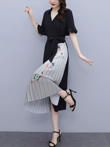 Летнее платье, шифоновая длинная юбка, в цветочек, 2021 года, большой размер