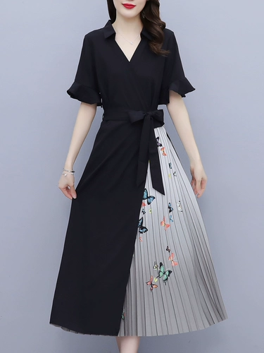 Летнее платье, шифоновая длинная юбка, в цветочек, 2021 года, большой размер