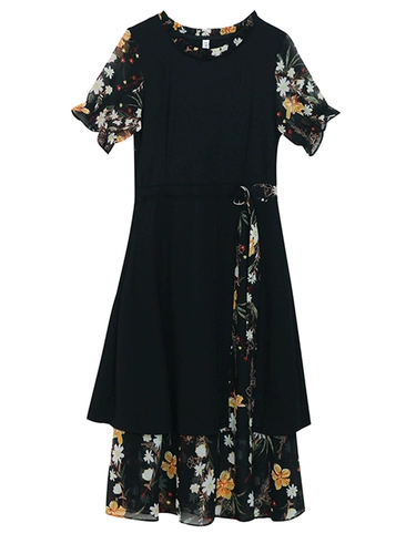 Летнее платье, шифоновая длинная юбка, в цветочек, 2021 года, большой размер