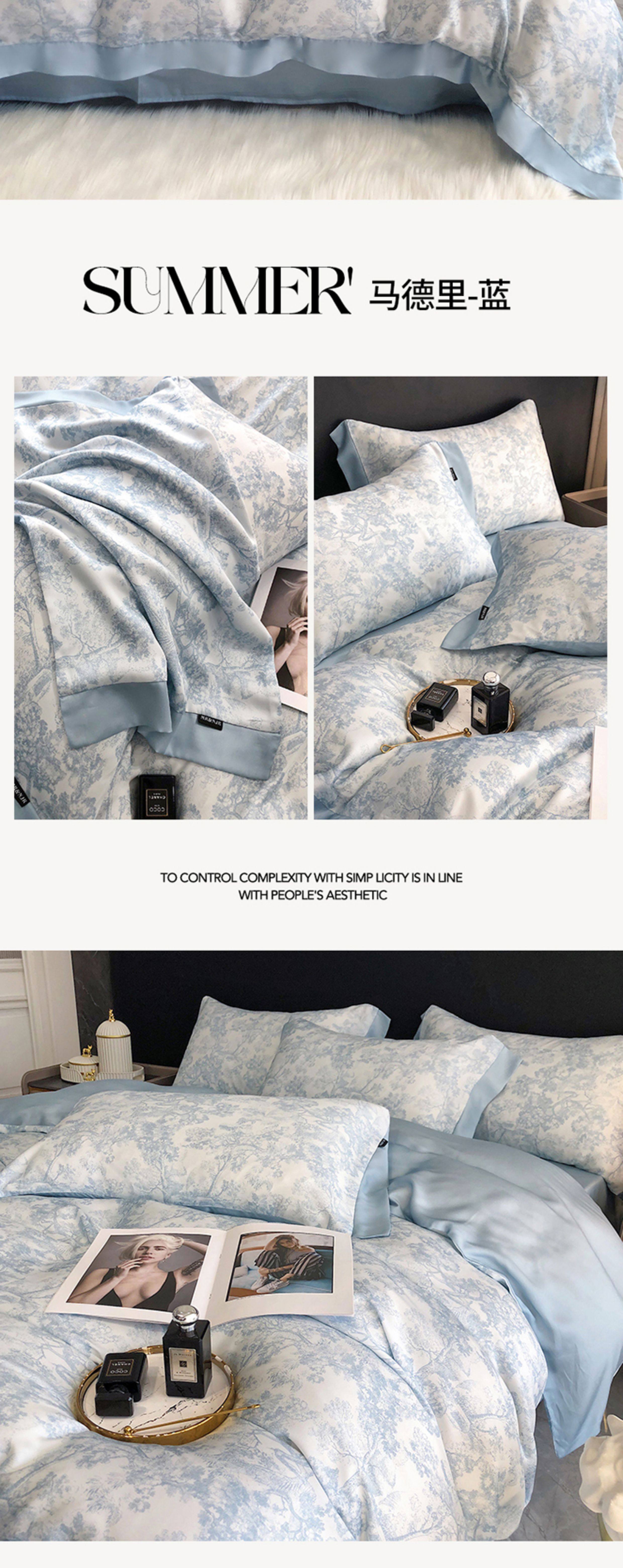 Комплект постельного белья 高级感兰精60支天丝四件套莱赛尔纤维床上用品夏季凉感被套床单 Other