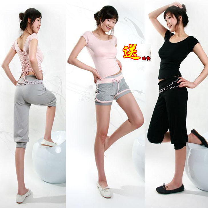 Clearance Korean version spring and summer new short-sleeved yoga suit pants fitness aerobics sportswear can be inserted chest pad special price