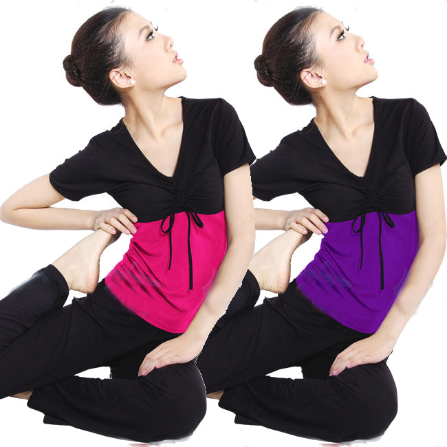 Modale collage short sleeve yoga suit Jump to women's big ruler code Practice Fitness fitness Fitness Clothing can be inserted in the chest