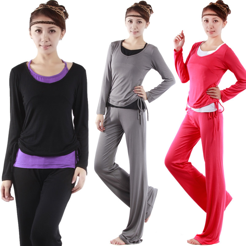 Modale Long Sleeve Yoga Suit Women's Fitness Exercise Costume for autumn and winter Two wear can be inserted in the chest cushion Three sets