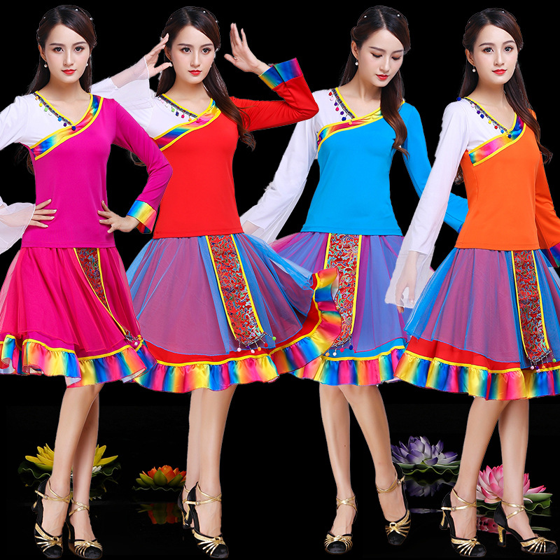 Tibetan Dance Costume New Square Dance Costume Female Adult Dance Dance Costume Long Sleeve Practice Costume Spring Summer 2021