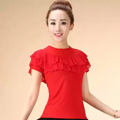 New dance clothing Modal square dance costume women's short sleeve Latin dance practice clothing dance performance practice shirt