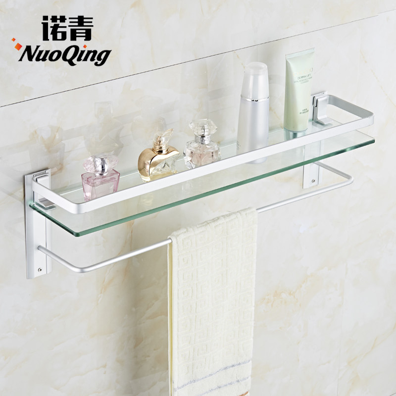 Nuoqing bathroom space aluminum storage glass shelf Bathroom bathroom hardware pendant single square bathroom shelf