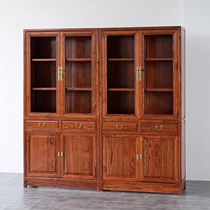 Solid wood bookcase combination Chinese bookshelf antique elm Duobaoge glass display bookcase carved partition locker