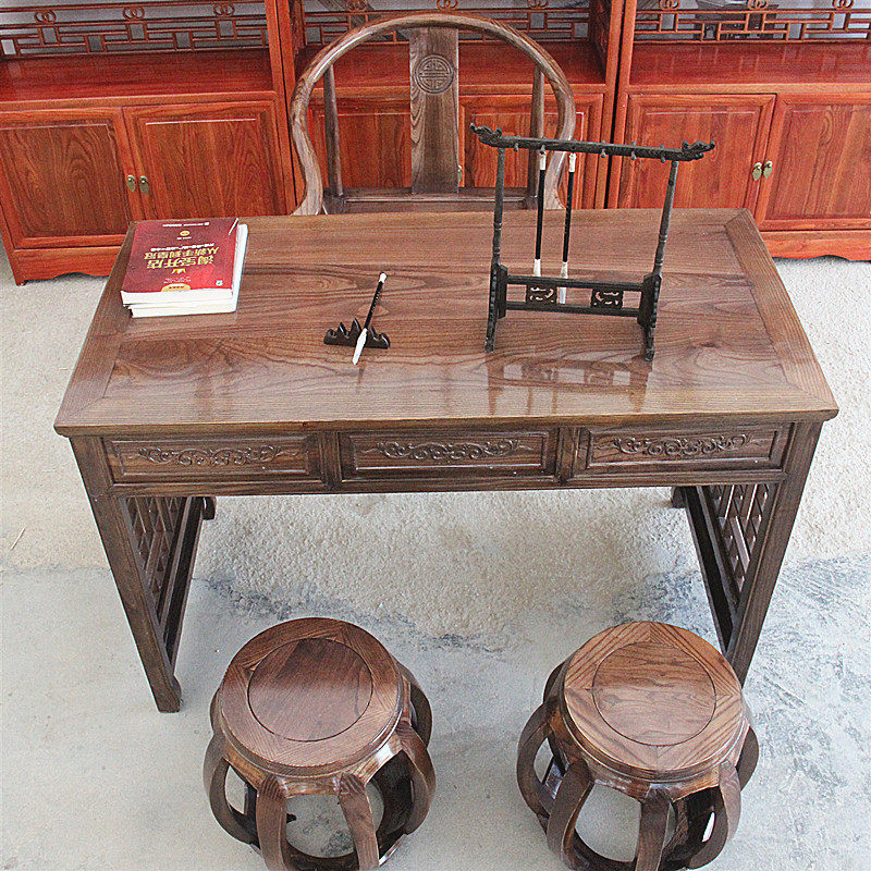 Solid wood desk student study desk computer desk antique calligraphy and painting desk Chinese classical elm desk desk