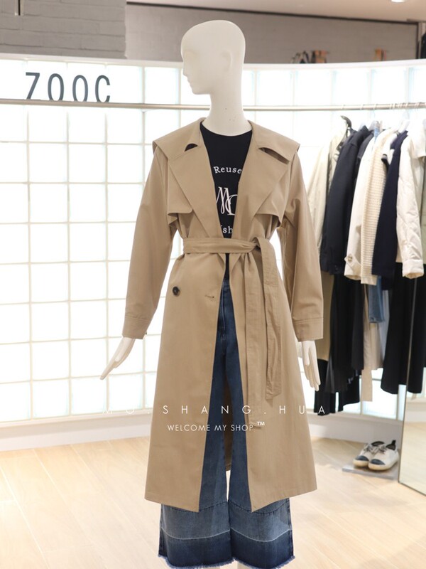22 Spring Korean Early Spring New Style Navy Shawl Lapel High-Quality Loose Casual Belted Trench Coat